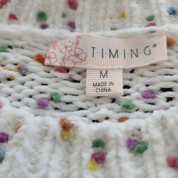 TIMING. Cream Speckled Confetti Oversized Destressed Sweater. Medium. - Picture 7 of 8